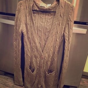 Camel, Long, Cable knit sweater, EUC